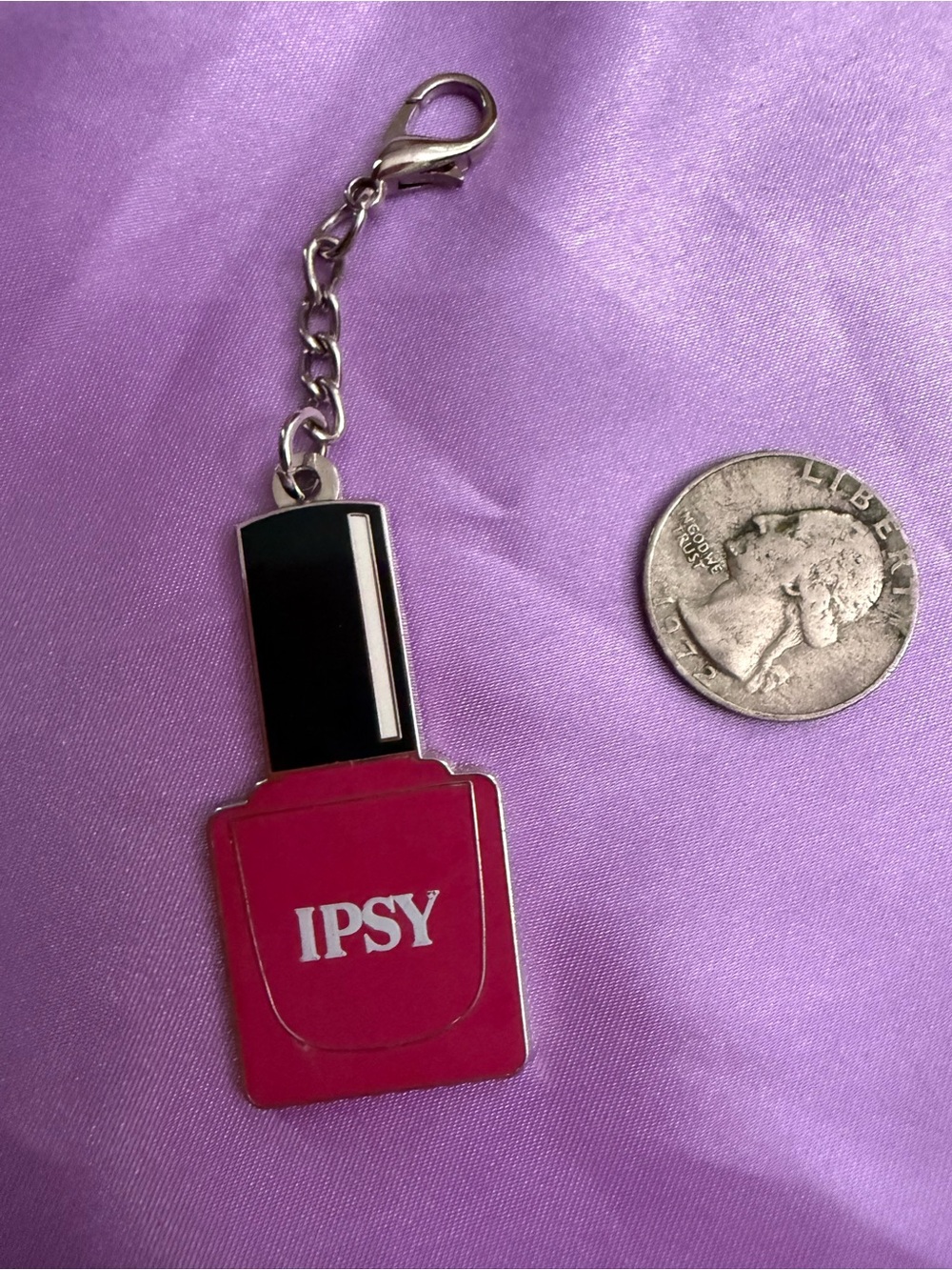 ipsy Hot Pink & Black Nail Polish Charm Keychain